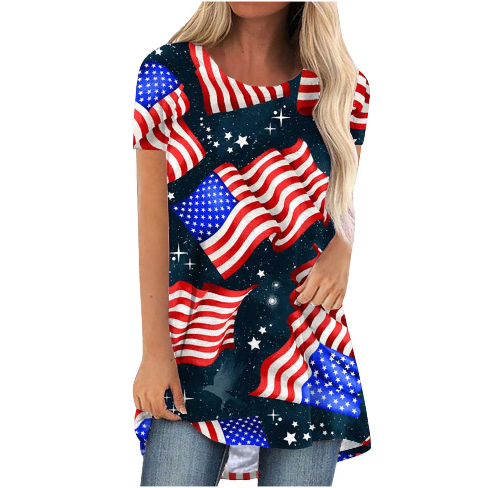 Brnmxoke 2024 Womens Summer Tunics Tops 4th of July Short Sleeve Casual ...