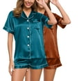 thumbnail image 1 of Brnmxoke 2Pcs Silk Satin Pajama for Women Short Sleeve Satin Pj Set Two Piece Soft Sleepwear Loungewear Brown,S, 1 of 4