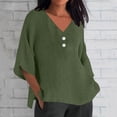 thumbnail image 1 of Brnmxoke 3/4 Sleeve Linen Tops for Women Loose Fit Summer Casual Plus Size,V-Neck Three Quarter Sleeve Solid Color Tops Shirt Women Blouse 2024 Trendy Curved Hem Linen Blend Top, 1 of 4