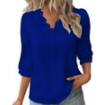 thumbnail image 1 of Brnmxoke 3/4 Sleeve Shirts for Women 2025 V Neck Lace Tops Business Casual Dressy Blouses Elegant Work Shirts Fall Puff Sleeve Shirt Blue,S, 1 of 4