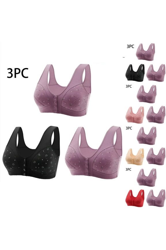 3PC Women Front Closure Post Surgery Compression Everyday Bras for Mastectomy Support with Adjustable Straps Wirefree Large Plus Size Black,XXL