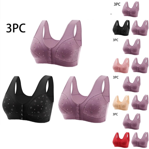 Brnmxoke 3PC Women Front Closure Post Surgery Compression Everyday Bras for Mastectomy Support with Adjustable Straps Wirefree Large Plus Size Black,XXL