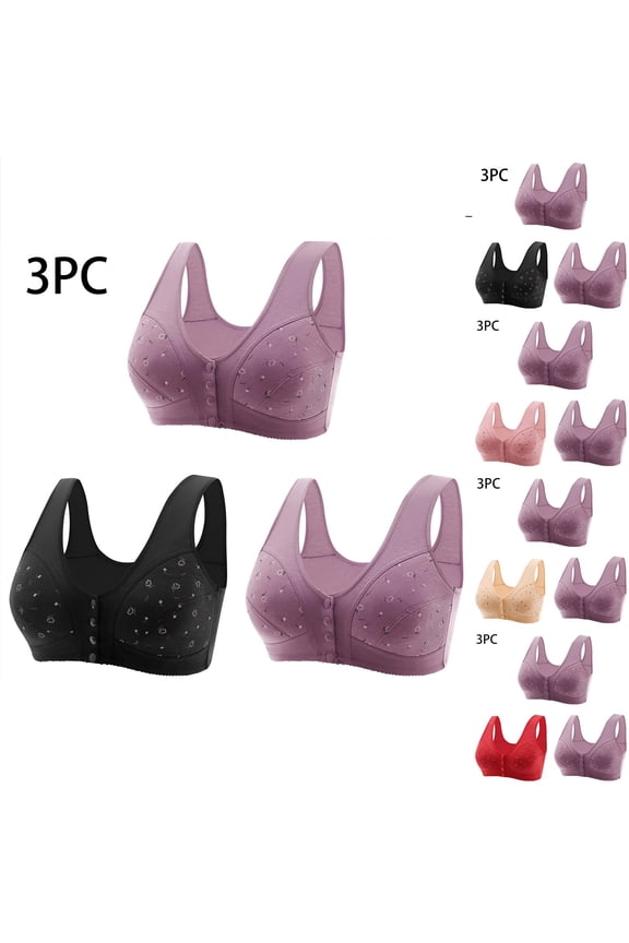 3PC Women Front Closure Post Surgery Compression Everyday Bras for Mastectomy Support with Adjustable Straps Wirefree Large Plus Size Red,L