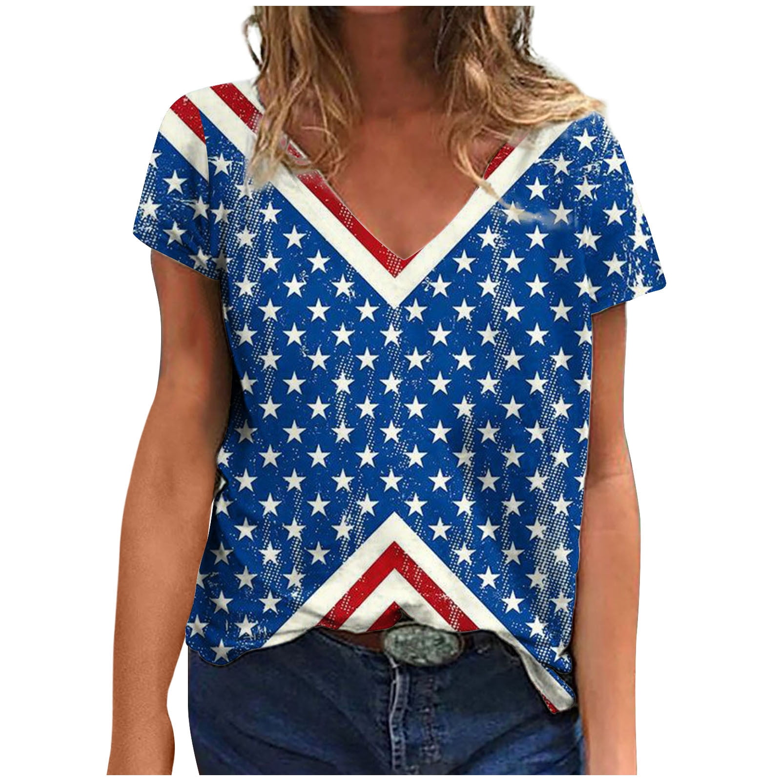 Brnmxoke 4th Of July Shirts Women Usa Star Stripes Fourth July Tee