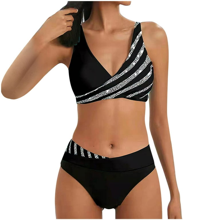 Brnmxoke 4th of July Swimsuit Plus Size,Women's American Flag Print Bikini  Swimsuits USA Striped Stars V Neck High Waisted Sexy 2 Piece Bathing Suits 