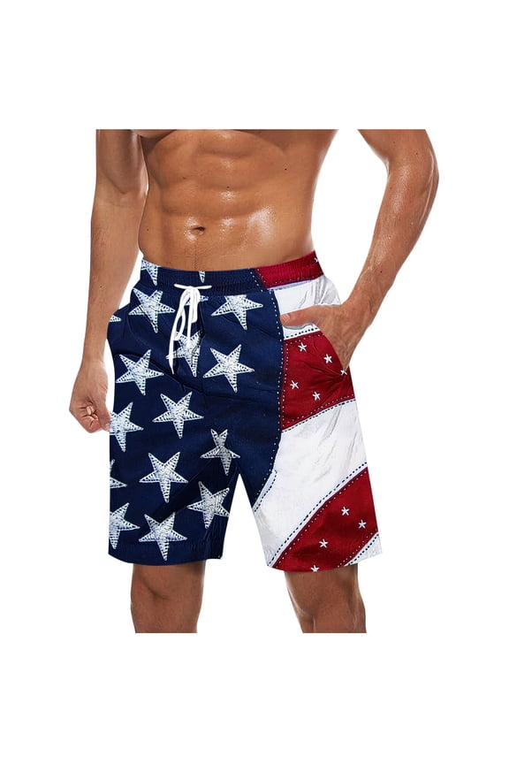 Flag Mens Swim Trunks Drawstring Waist Quick-Dry Swimwear Shorts Patriotic Beachwear Pants for Summer Pool & Vacation Blue,M