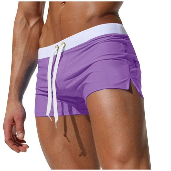 Brnmxoke Baggy Swim Trunks Men Loose Fit Elastic Drawstring Waist Summer Swimwear Beach Short Pants Purple,L