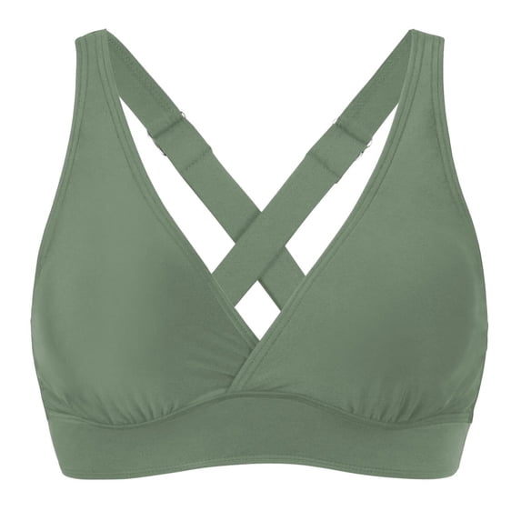 Brnmxoke Bikini Tops for Women Small Bust Sporty Adjustable Wide Straps Bathing Suit Top Only Large Bust Criss Cross Back Supportive Swimwear Bra Tees Army Green,S