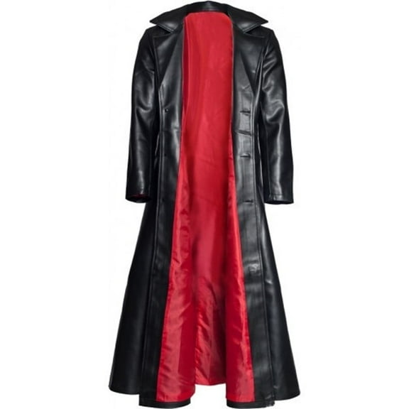 Brnmxoke Blade Trench Coat Men Gothic Retro Faux Leather Long Overcoat Vintage Full Length Steampunk Open Front Button Outwear Jacket Black,XXXL