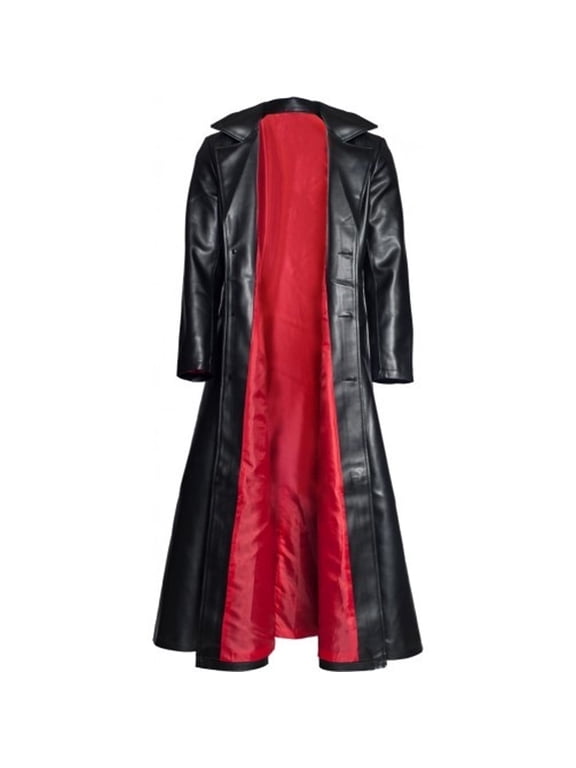 Blade Trench Coat Men Gothic Retro Faux Leather Long Overcoat Vintage Full Length Steampunk Open Front Button Outwear Jacket Black,XXXL