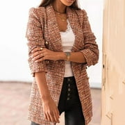 BRNMXOKE Blazer Clearance Plaid Tweed Blazer Jacket for Women Casual Long Sleeve Double Breasted Lapel Office Fall Winter Coat with Pockets