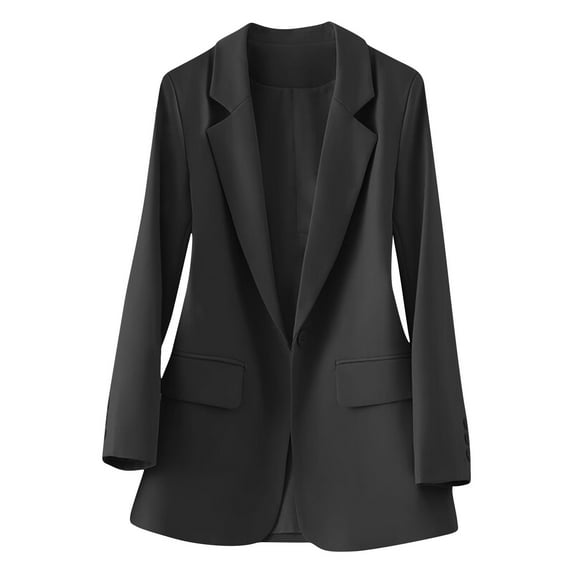 Brnmxoke Blazer Jackets Women Trendy Blazer Jackets for Women Open Front Long Sleeve Work Office Casual Blazers with Pockets Black,L