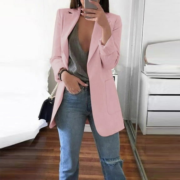 Brnmxoke Blazer Jackets for Women Plus Size Open Front Long Sleeve Casual Work Office Lightweight Blazers with Pockets for Summer Fall Spring