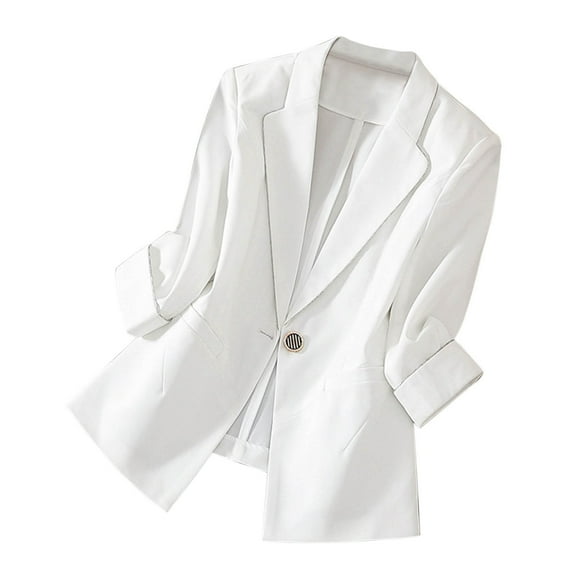 Brnmxoke Blazers for Women Fashion Casual Long Sleeve Blazer 2025 Fall Lightweight Fully-Lined Lapel Button Work Jacket Pockets White,XL