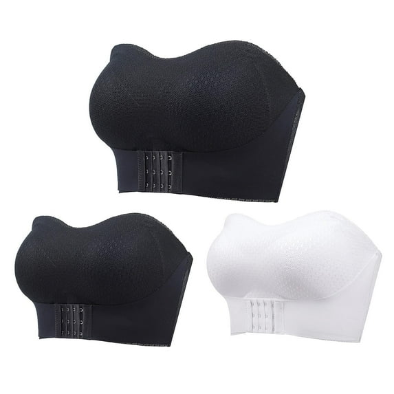 Brnmxoke Bra Senior Women Plus Size Breathable Non-Slip Strapless Front Buckle Push-Up Bra Front Buckle Strapless Bra 3 Pack White,XXXL
