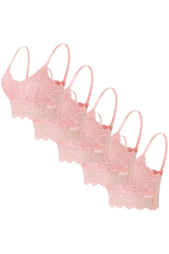 Bras Older Ladies 5 Pcs Lace Brar for Women Hallow Out Lace Cami Top Wireless Bralette Floral Non Padded Bandeau Bras with Straps Pink,M