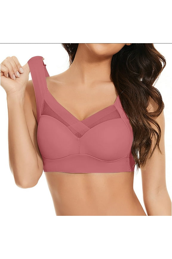 Bras Older Women V Neck Solid Color Seamless Bra Plus Size Full Coverage Comfortable Yoga Sports Stretchy Underwire 2025 Rose Gold,L