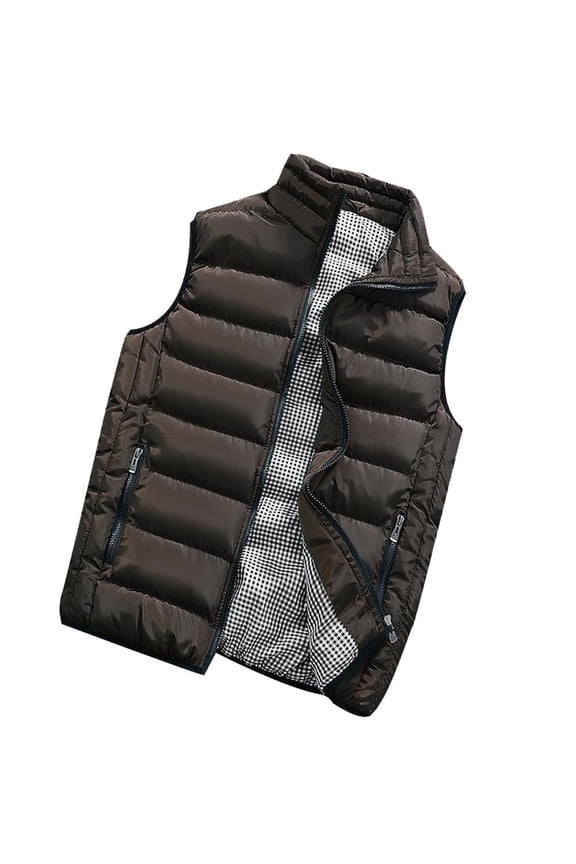 Bubble Vest Mens Quilted Stand Collar Outerwear Puffer Vests Sleeveless Winter Warm Lightweight Casual Padded Gilet Coffee,XXXXL