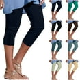 thumbnail image 1 of Brnmxoke Capri Leggings for Women 2025 High Waisted Knee Length Yoga Pants Comfy Stretchy Casual Beach Pants Non See Through Workout Tummy Control Cropped Trousers Beige,XXL, 1 of 7