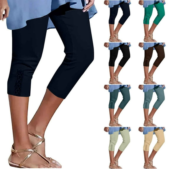 Brnmxoke Capri Leggings for Women 2025 High Waisted Knee Length Yoga Pants Comfy Stretchy Casual Beach Pants Non See Through Workout Tummy Control Cropped Trousers Navy,XXXL