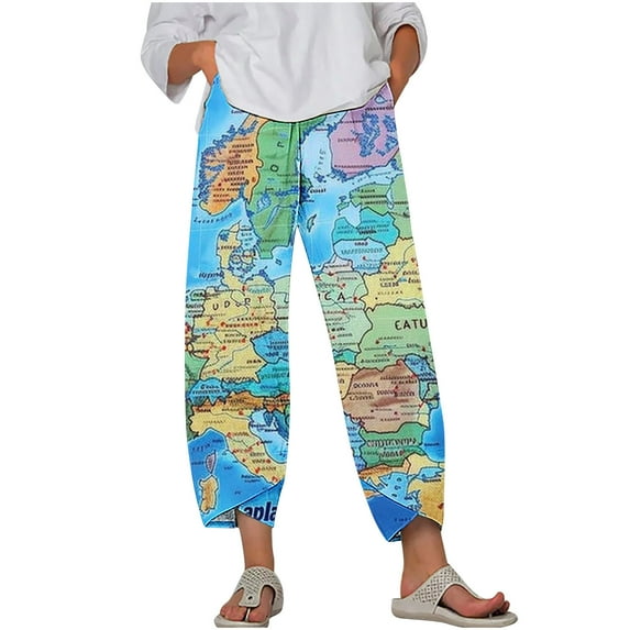 Brnmxoke Capri Pants for Women Casual Summer 2024 Cotton Linen Capri Work Pants with Pockets Plus Size Wide Leg Palazzo Casual Loose Cropped Pants Multicolor,XXXXXL