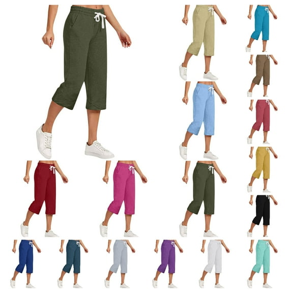 Brnmxoke Capris for Women Linen Cotton Summer Loose Comfy Drawstring Pants Womens Casual Cropped Wide Leg Pants with Pockets Brown,XL