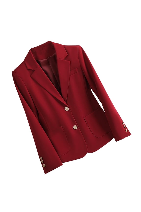 Casual Blazers Women Lightweight Long Sleeve Blazer 2025 FallFully-Lined Lapel Button Work Jacket Pockets Red,S
