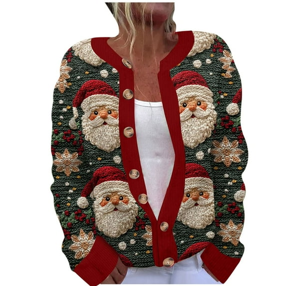 Brnmxoke Christmas Fair Isle Sweater Women Plus Size Button Down Cardigan Ugly Christmas Sweaters Casual Fall Winter Knitted Coats Multicolor,M