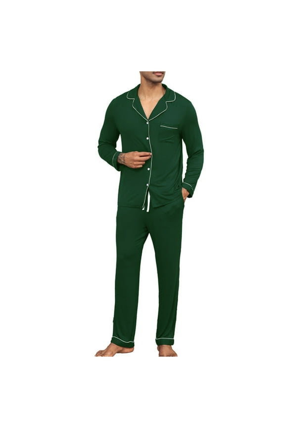 Christmas Mens Pajamas Silk Satin Pajamas for Men Soft Sleepwear Matching Sets 2023 Xmas Pjs Set 2 Piece Nightwear Button Down Loungewear
