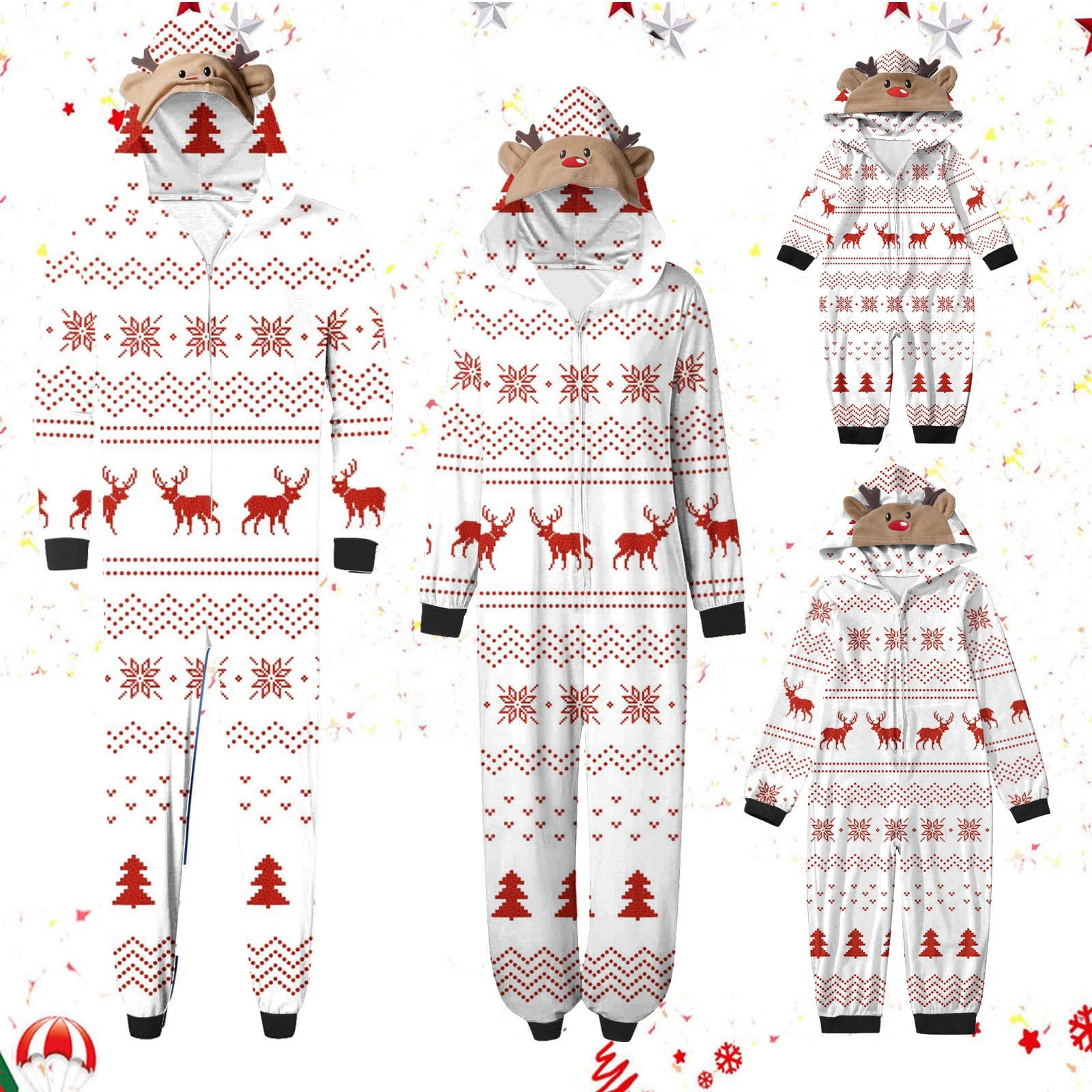 Brnmxoke Christmas Pajamas for Family 2023 Xmas Hooded Pjs Matching Sets Onesie Jumpsuit Cute