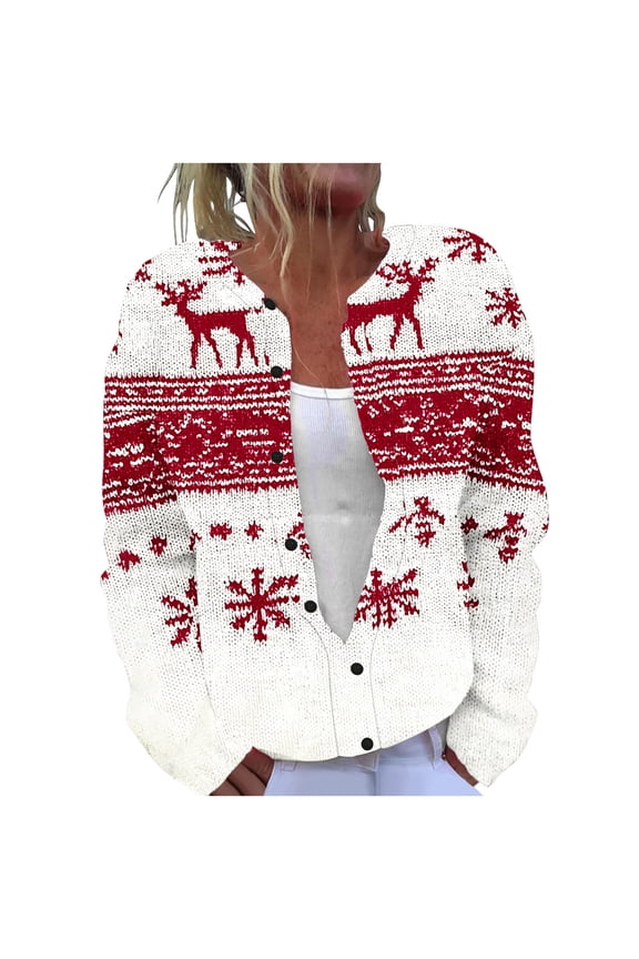 Christmas Sweaters For Women Light Up Ugly Button Down Crochet Printed Warm Xmas Cardigans Fall Winter Long Sleeve Festive Sweater White,XXXL