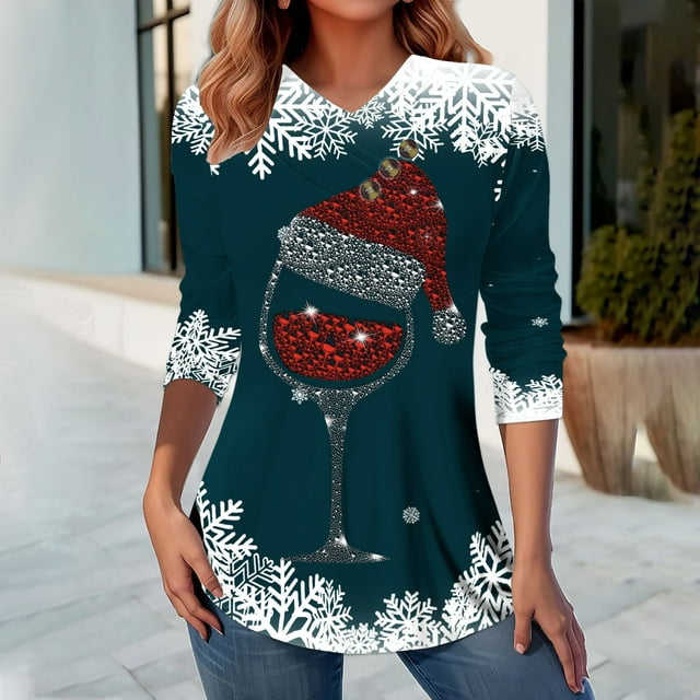 Brnmxoke Christmas Tops for Women Dressy 2023 Plus Size Long Sleeve ...