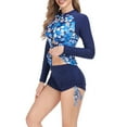 thumbnail image 1 of Brnmxoke Clearance Women Two Piece Rash Guard Long Sleeve Swimsuits Floral Print Swim Shirt Built in Bra Trendy Athletic Surfing Hide Belly Bathing Suit with Boyshort Bottoms, 1 of 8