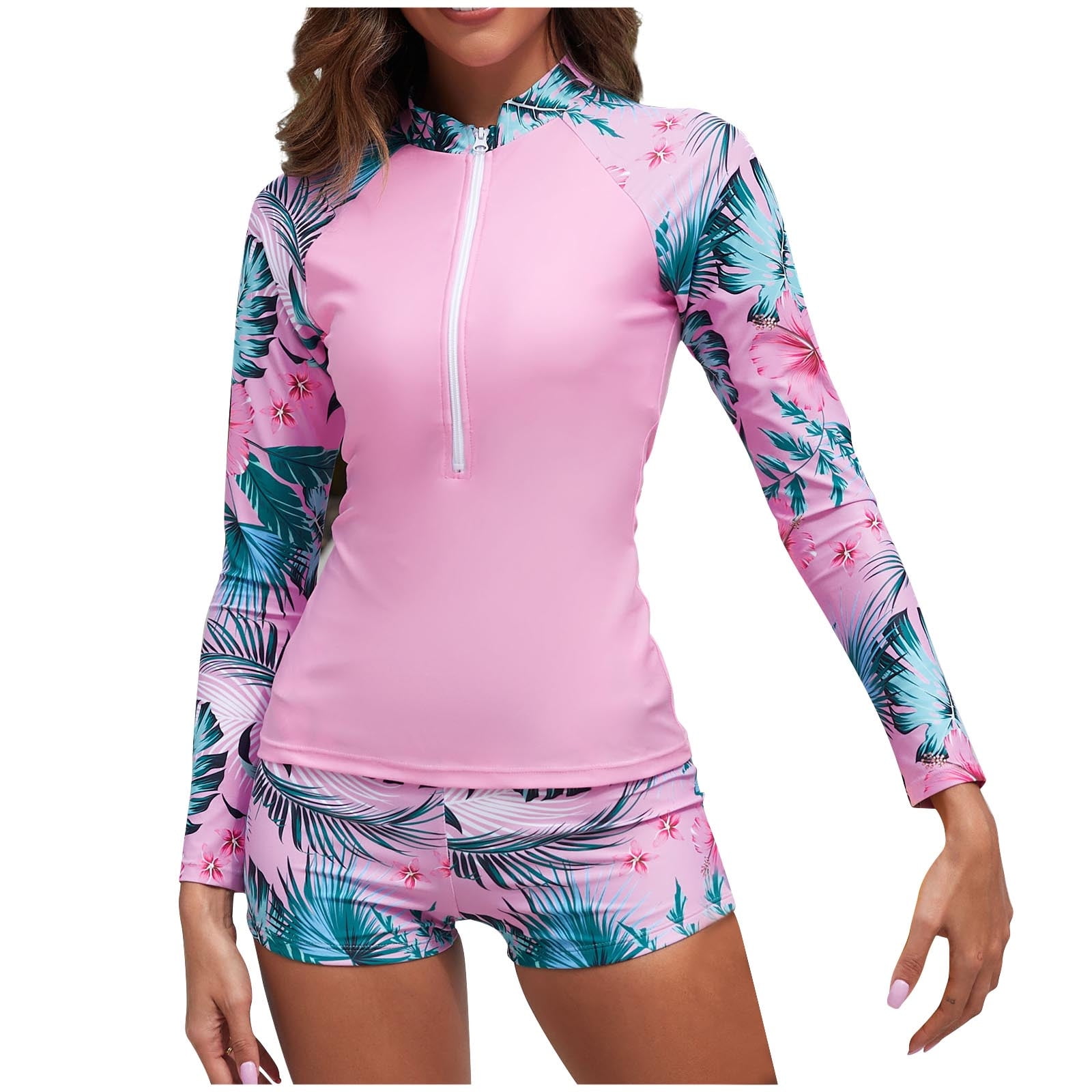 ラッシュガード Bohemianblue SET Asymmetric Off Shoulder Ribbed Women's Rash Brnmxoke Clearance Women Two Piece Rash Guard Long Sleeve