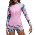 thumbnail image 1 of Brnmxoke Clearance Women Two Piece Rash Guard Long Sleeve Swimsuits Floral Print Swim Shirt Built in Bra Trendy Athletic Surfing Hide Belly Bathing Suit with Boyshort Bottoms, 1 of 7