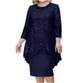 thumbnail image 1 of Brnmxoke Coctail Dresses for Women 2026 Plus Size 3/4 Sleeve Embroidered Lace Wedding Guest Dresses Knee Length Evening Party Grandmother Dress Dark Blue,XXXL, 1 of 5