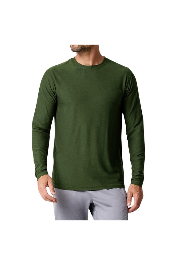 Cooling Uv Shirts for Men Summer Thin Casual Crewneck Sun Protection Long Sleeve T-Shirt Soft Moisture Wicking Pullover Basic Tees Army Green,S
