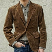 Brnmxoke Corduroy Sport Coat for Men Corduroy Blazer,Corduroy Jacket Men Vintage Two Buttons Notch Lapel Casual Suit Coat with Pocket