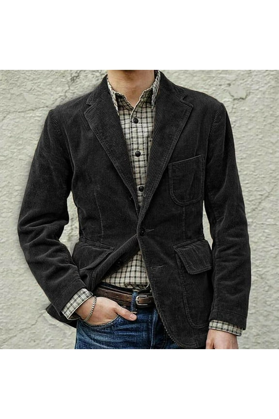 Corduroy Sport Coat for Men Corduroy Blazer,Corduroy Jacket Men Vintage Two Buttons Notch Lapel Casual Suit Coat with Pocket