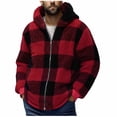 thumbnail image 1 of Brnmxoke Cotton Flannel Shirt for Men Big and Tall Hooded Full Zip Plaid Jackets Fleece Casual Long Sleeve Coats with Pockets Red,XXXL, 1 of 6