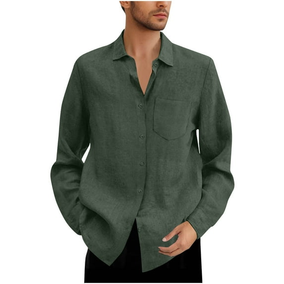 Brnmxoke Cotton Linen Shirts for Men Long Sleeve Button Down Shirts Summer Beach Shirts Loose Fit Casual Shirts Vacation Tops 2025 Army Green,XXXXXL