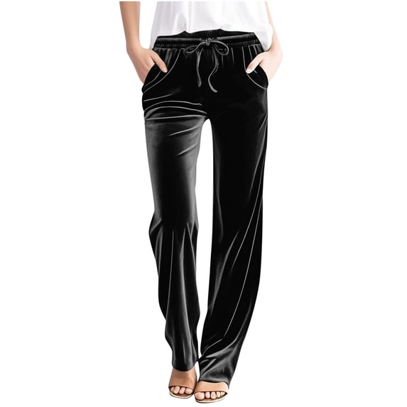 Brnmxoke Crushed Velvet Leggings for Women Buttery Soft Plus Size Velour Lounge Pants Wide Leg Athletic Yoga Trousers with Pockets Black,XXL