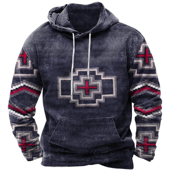 Brnmxoke Cyber And Monday Deals At Walmart For Today Western Hoodies for Men Casual Long Sleeve Pullover Cozy Sport Outwear Navy,XXXL