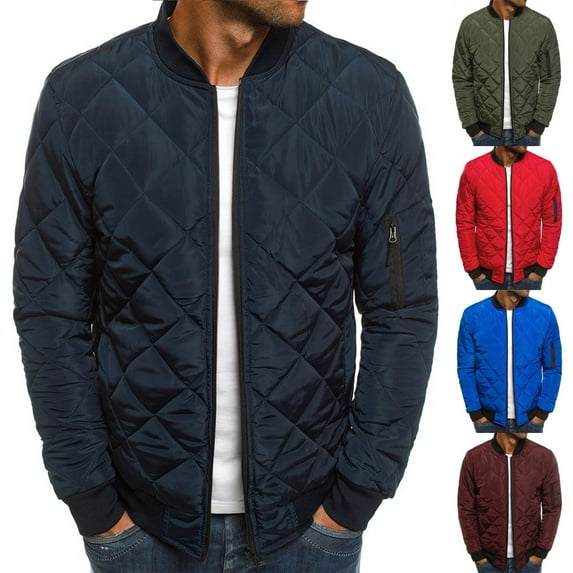 Brnmxoke Diamond Quilted Bomber Jacket for Men Fall Winter Rib Varsity Lightweight Flight Jackets Lightweight Packable Warm Winter Padded Coat Army Green,L