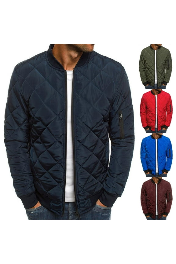 Diamond Quilted Bomber Jacket for Men Fall Winter Rib Varsity Lightweight Flight Jackets Lightweight Packable Warm Winter Padded Coat Army Green,L