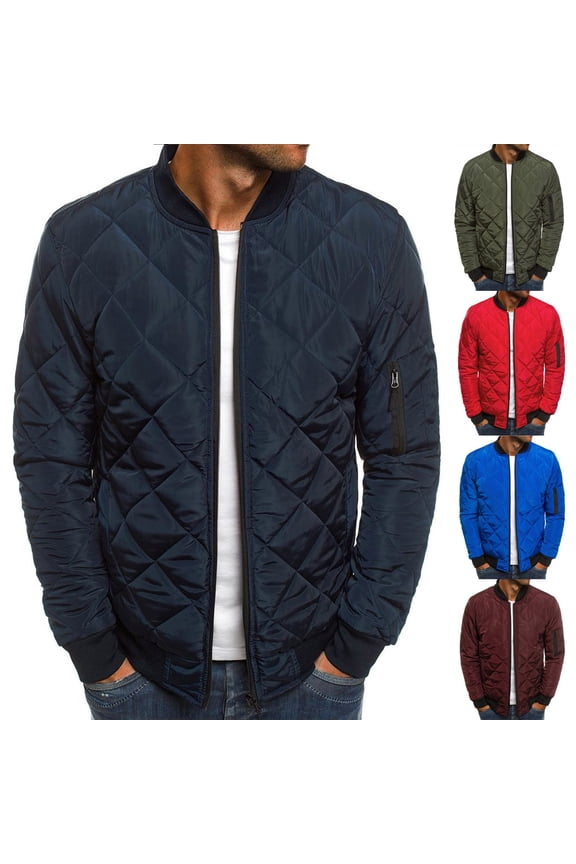 Diamond Quilted Bomber Jacket for Men Fall Winter Rib Varsity Lightweight Flight Jackets Lightweight Packable Warm Winter Padded Coat Wine,M