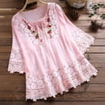 thumbnail image 1 of Brnmxoke Dressy Lace Blouse Tops for Women 3/4 Sleeve Flowy Dress Shirt Plus Size Casual Floral Chiffon Blouses, 1 of 8