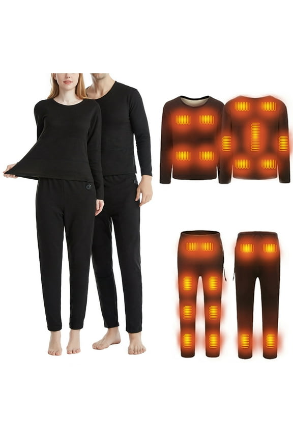 Electric Heated Thermal Underwear Set Women USB Charging Heating Clothes with 22 Heat Zones Winter Thicken Warm Outdoor Cycling Suits Black,S