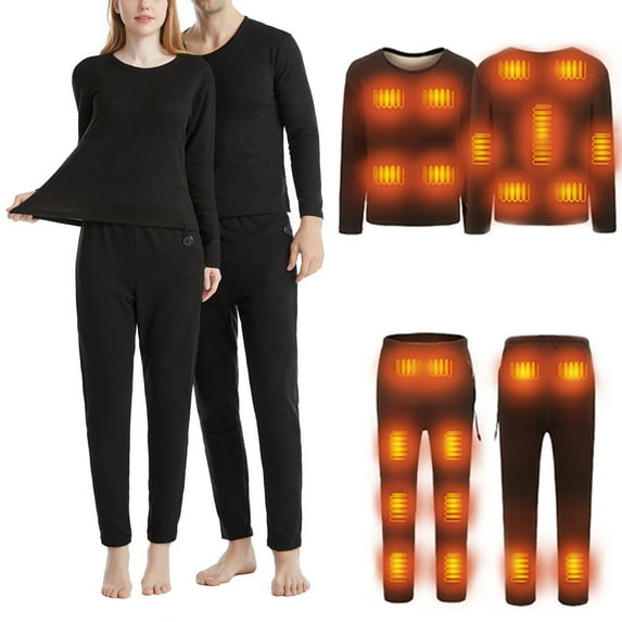 Brnmxoke Electric Heated Thermal Underwear Set Women USB Charging Heating Clothes with 22 Heat Zones Winter Thicken Warm Outdoor Cycling Suits Black,XXL