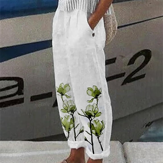 Brnmxoke Fall Prime,Ladies Capri Pants Clearance Sale Plus Size,Summer Capri Pants for Women with Pockets,Beach Harem Linen Pants Palazzo Pajama Print Cropped Trousers with Pockets